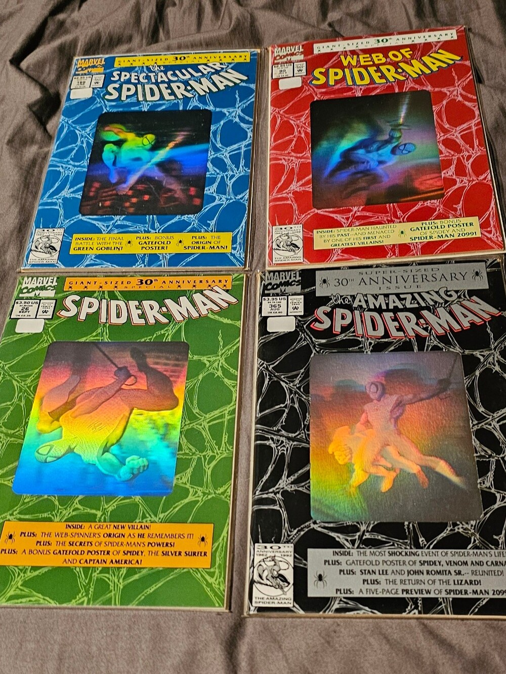 Set Of 4 Spiderman Comic Books Holographic Covers Vintage 1992
